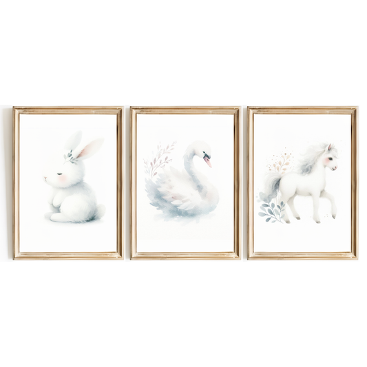 White Nursery Animals Print Set