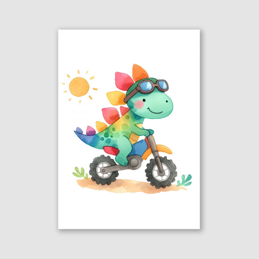Stegosaurus Biker Print - Animal Motorbike Nursery Collection