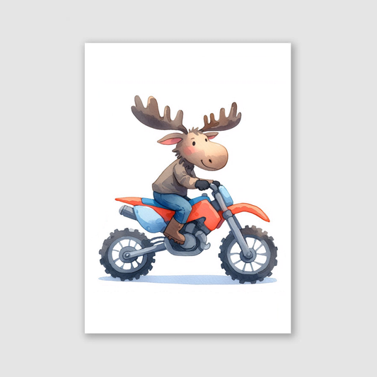 Moose Biker Print - Animal Motorbike Nursery Collection