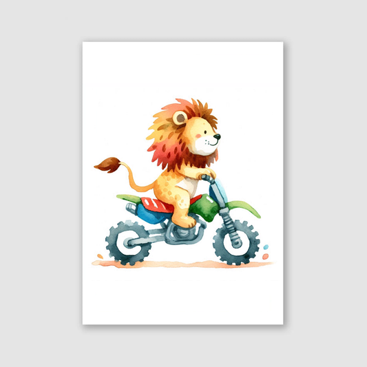 Lion Biker Print - Animal Motorbike Nursery Collection