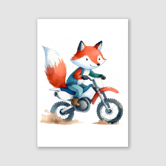 Fox Biker Print - Animal Motorbike Nursery Collection