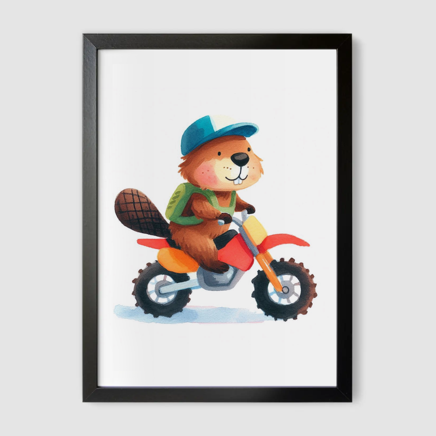 Beaver Biker Print - Animal Motorbike Nursery Collection