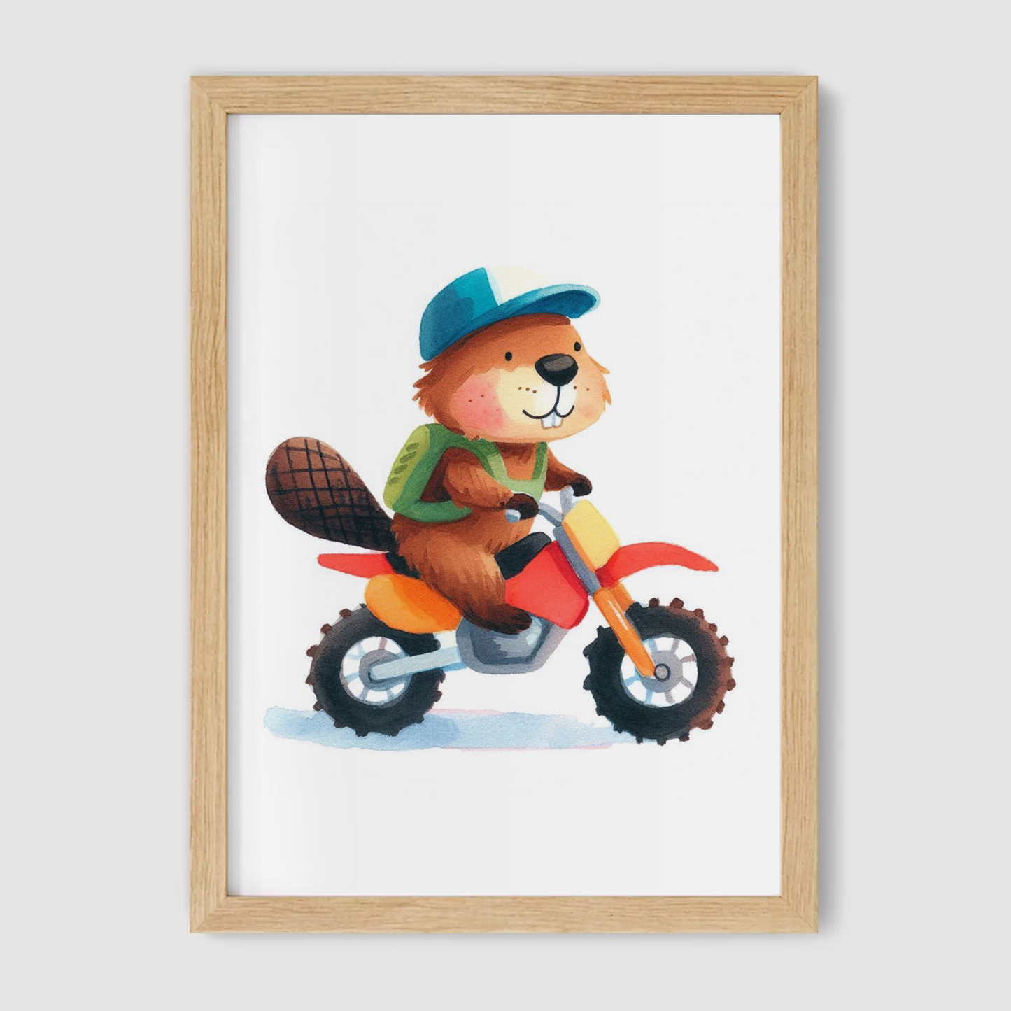 Beaver Biker Print - Animal Motorbike Nursery Collection