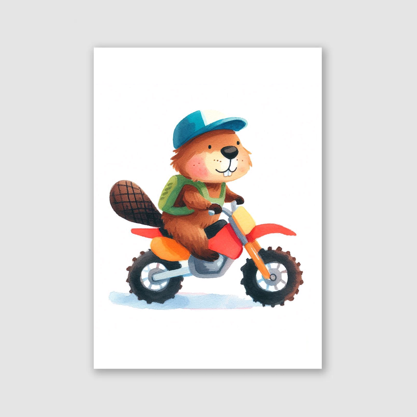 Beaver Biker Print - Animal Motorbike Nursery Collection