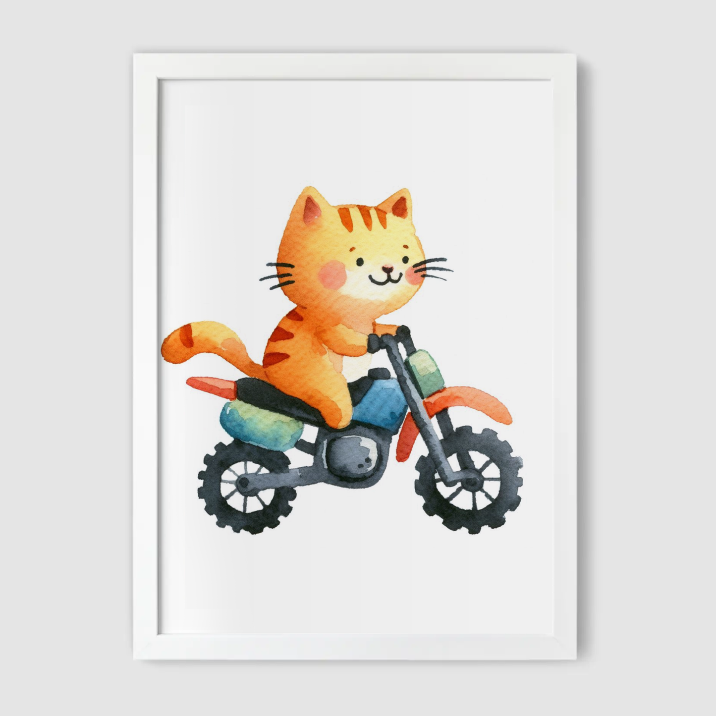 Ginger Cat Biker Print - Animal Motorbike Nursery Collection