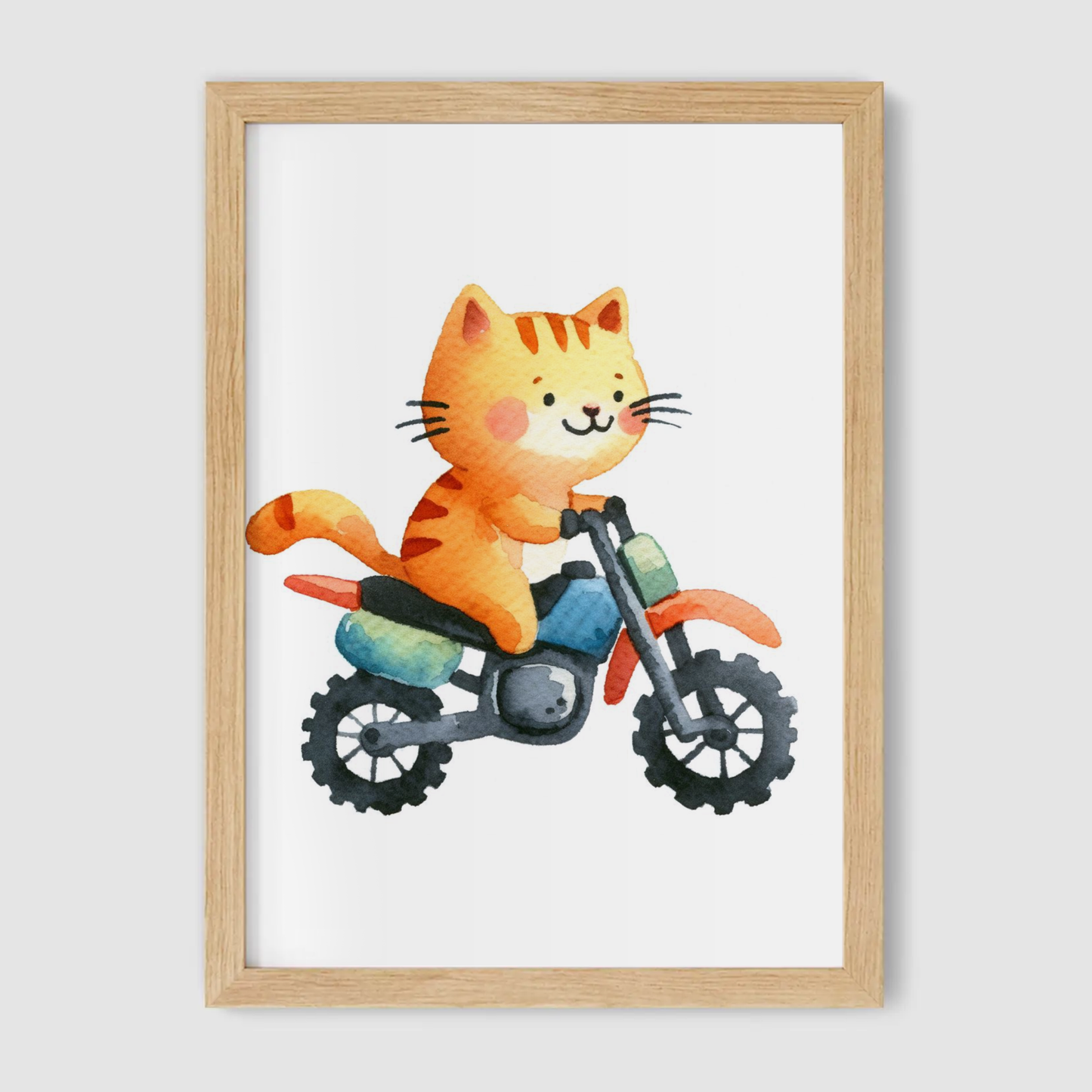 Ginger Cat Biker Print - Animal Motorbike Nursery Collection