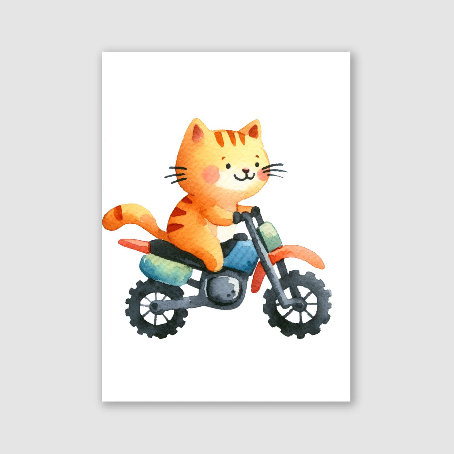 Ginger Cat Biker Print - Animal Motorbike Nursery Collection