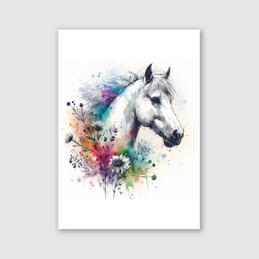 White Floral Horse Print - Horse & Pony Collection