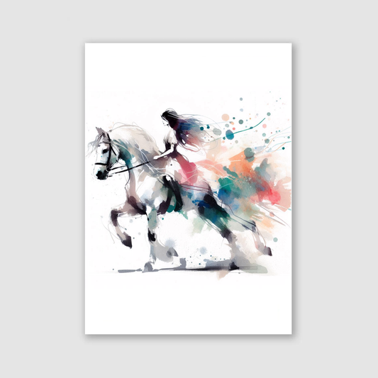 White Horse & Rider Print - Horse & Pony Collection