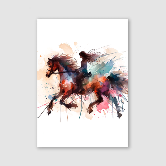 Brown Horse & Rider Print - Horse & Pony Collection