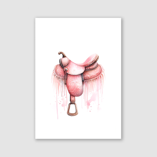 Pink Watercolour Saddle Print - Horse & Pony Collection