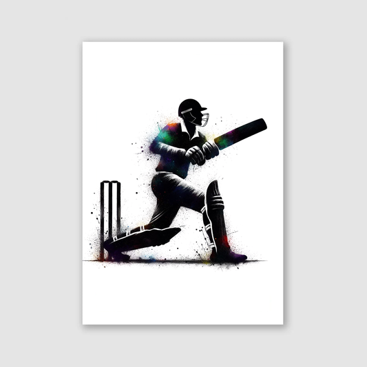 Black Cricket Batsman Print - Cricket Collection