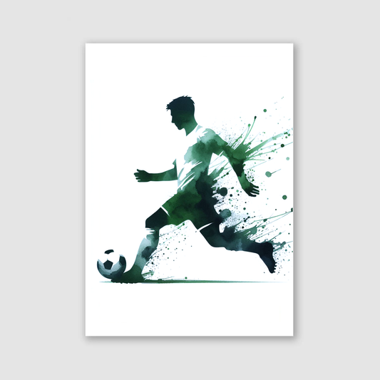 Green & White Footballer Art Print - Football Collection