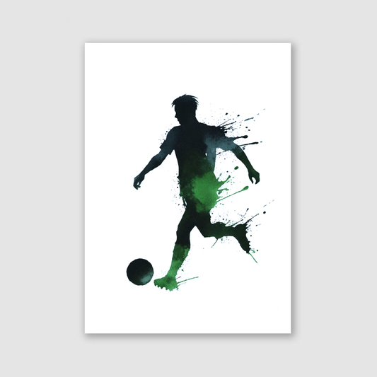 Green & Black Footballer Art Print - Football Collection