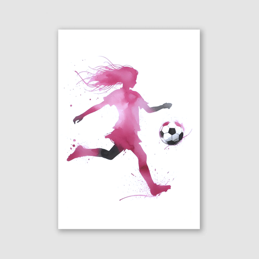 Pink & White Girl Footballer Print - Football Collection