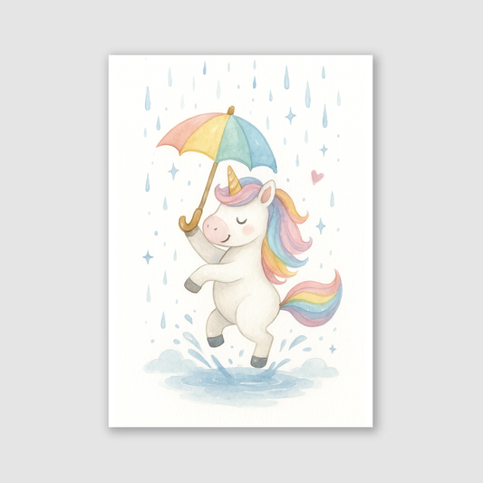 Unicorn In The Rain Print - Unicorns Collection