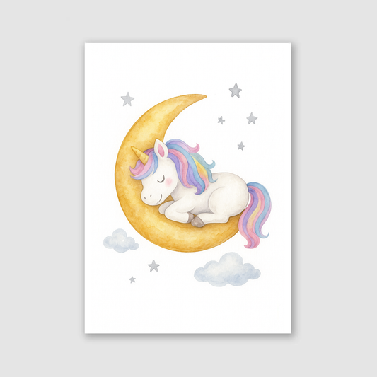 Unicorn On The Moon Print - Unicorns Collection