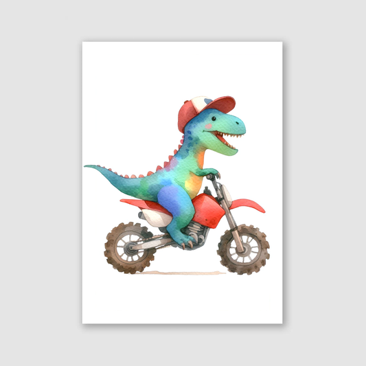 Dinosaur Biker Print - Animal Motorbike Nursery Collection