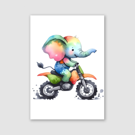 Elephant Biker Print - Animal Motorbike Nursery Collection
