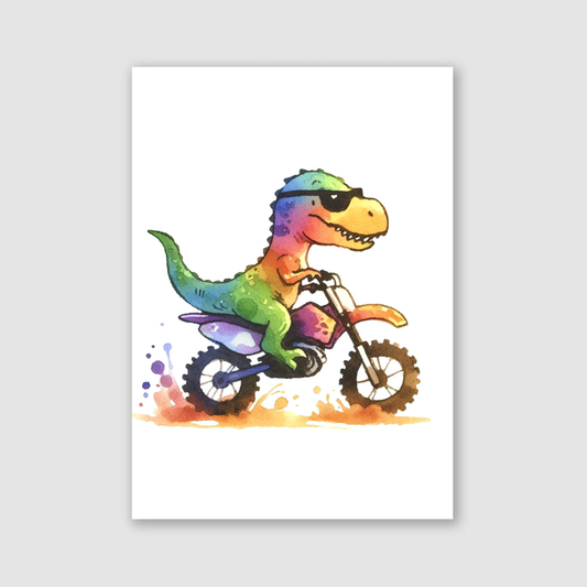 Tyrannosaurus Biker Print - Animal Motorbike Nursery Collection