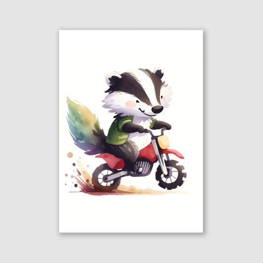 Badger Biker Print - Animal Motorbike Nursery Collection