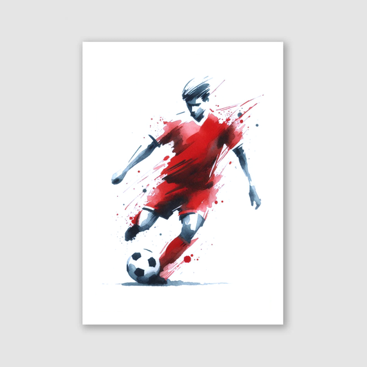 Red & White Footballer Print - Football Collection