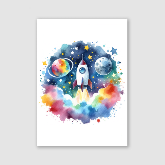 Colourful Rocket Print - Nursery Space Collection