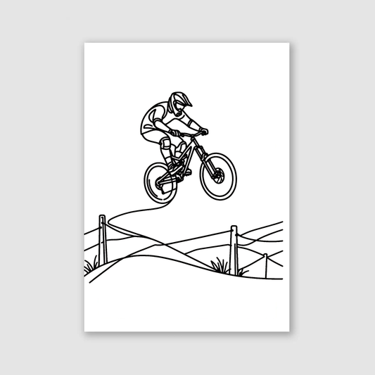 Mountain Biker Line Art Print - Biking & BMX Collection