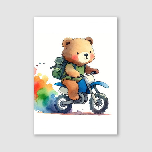 Bear Biker Print - Animal Motorbike Nursery Collection
