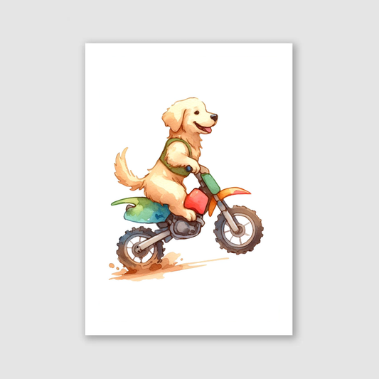 Golden Retriever Biker Print - Animal Motorbike Nursery Collection