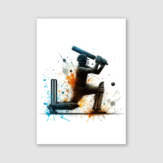Watercolour Cricket Batsmen Print - Cricket Collection
