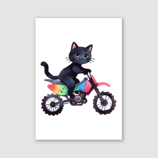 Black Cat Biker Print - Animal Motorbike Nursery Collection