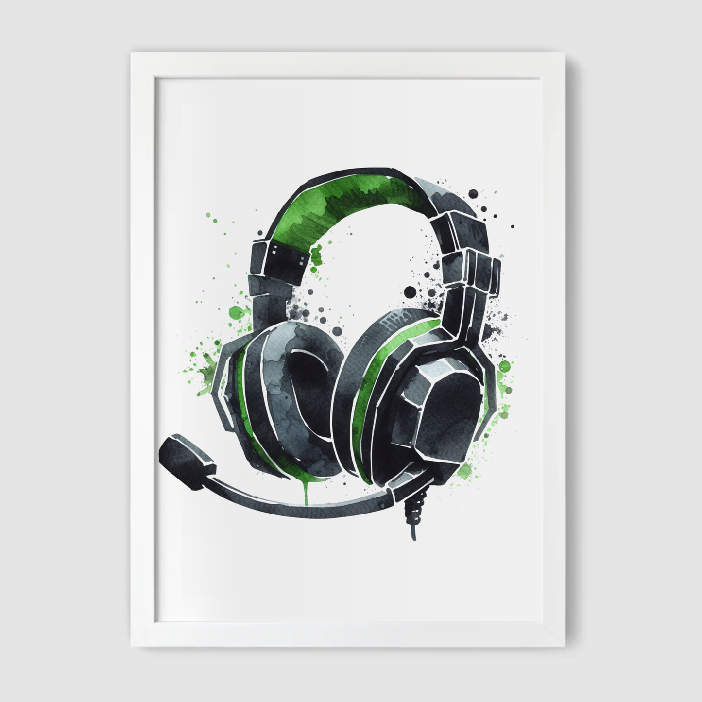 Green & Black Headset Art Print - Gaming Collection