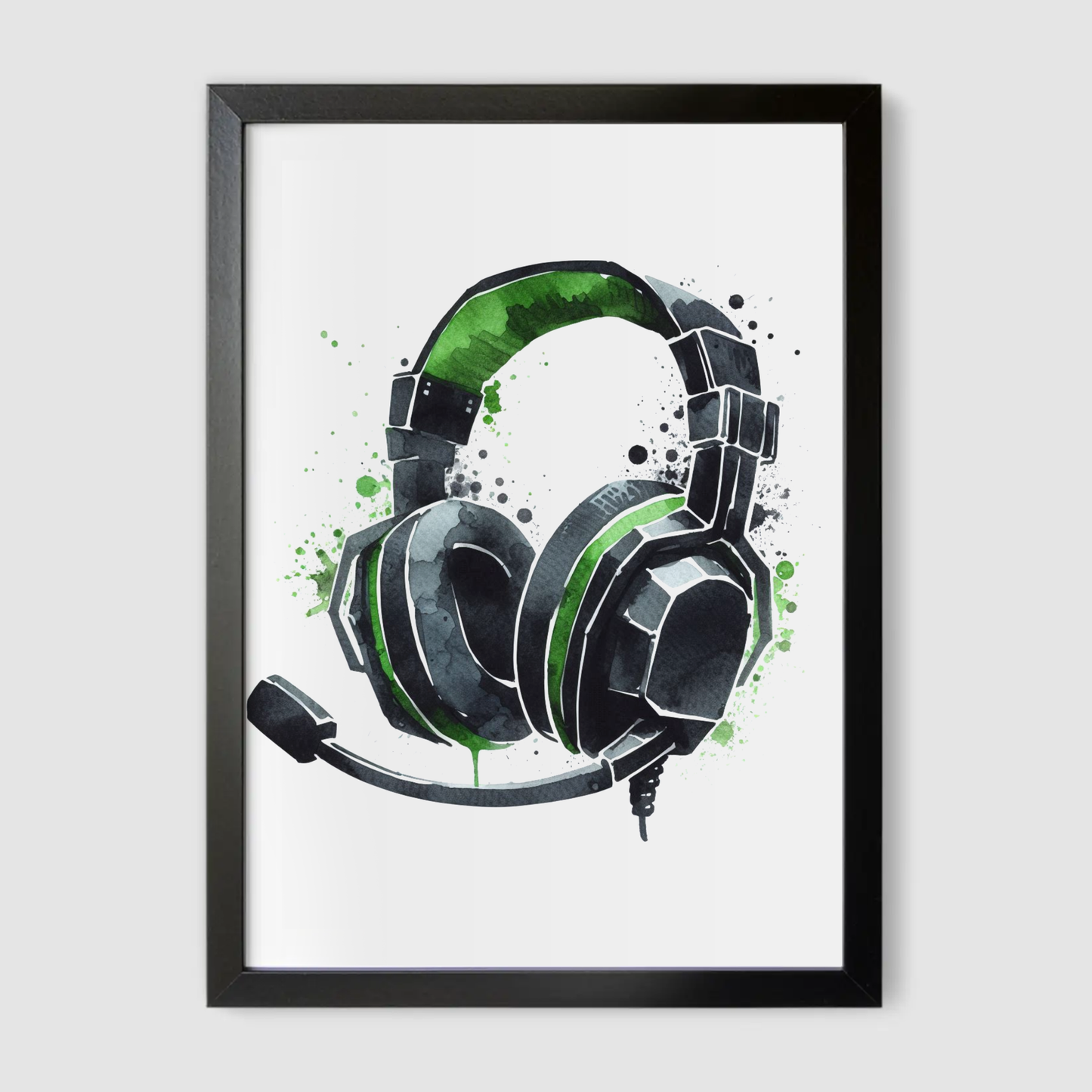 Green & Black Headset Art Print - Gaming Collection