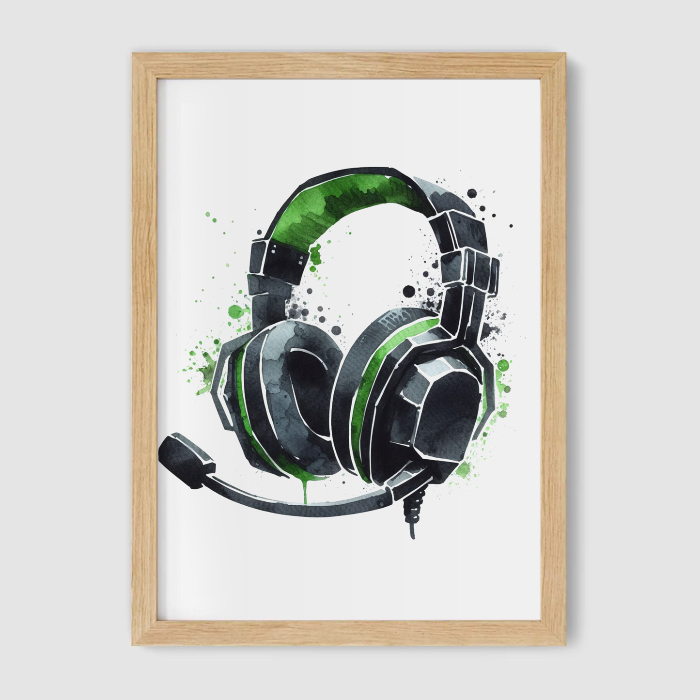 Green & Black Headset Art Print - Gaming Collection