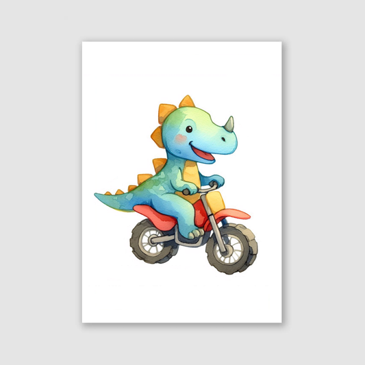 Triceratops Biker Print - Animal Motorbike Nursery Collection