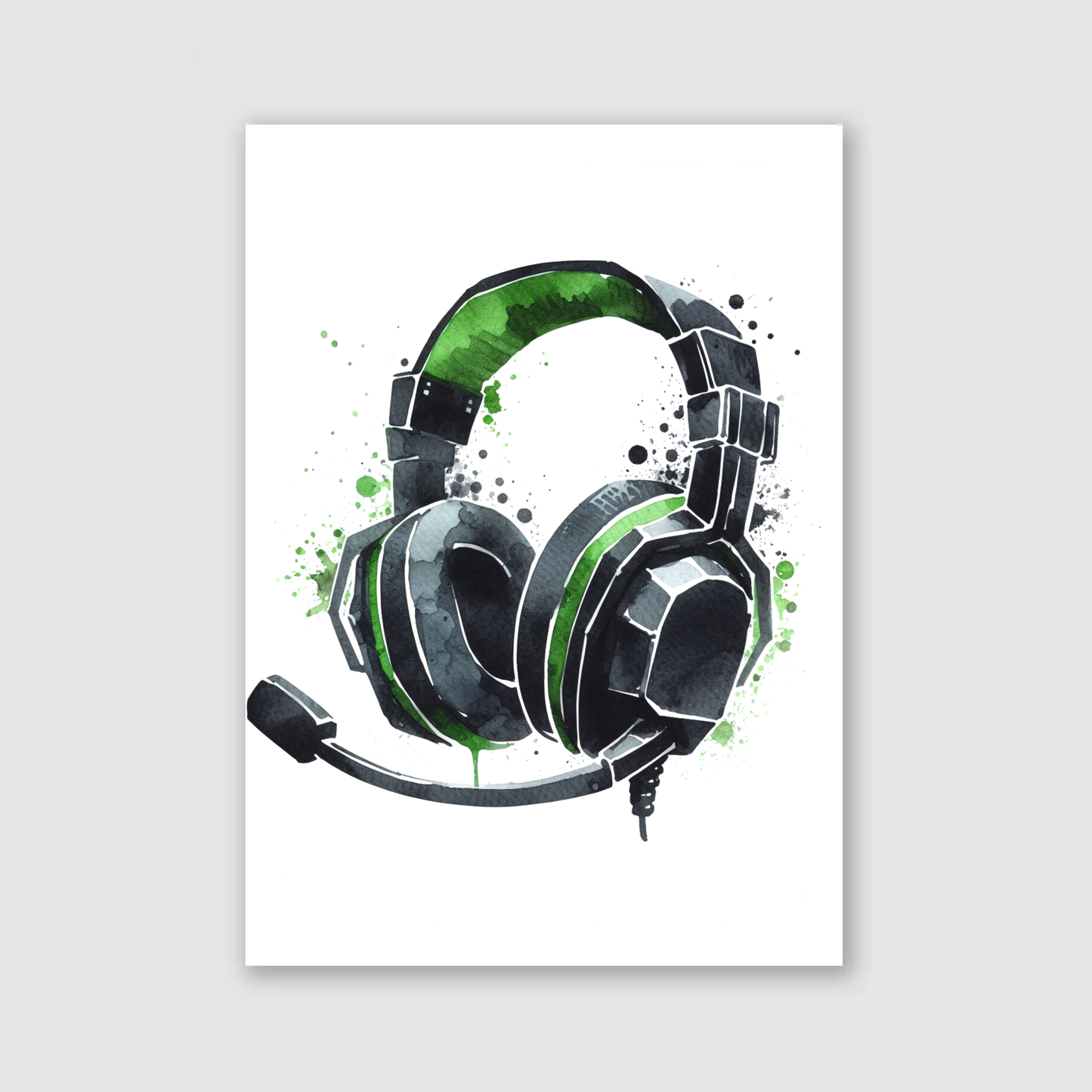 Green & Black Headset Art Print - Gaming Collection