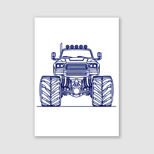 Blue Monster Truck Line Art Print - Vehicles Collection