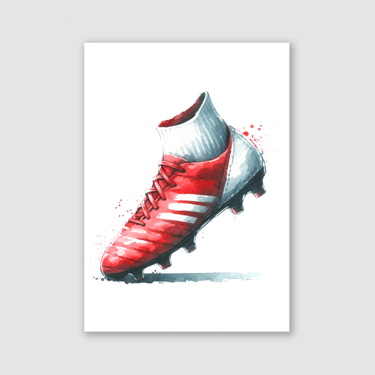 Red & White Football Boot Art Print - Football Collection