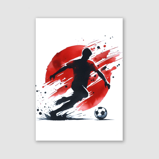 Red & Black Footballer Art Print - Football Collection