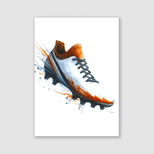 Orange & White Football Boot Art Print - Football Collection