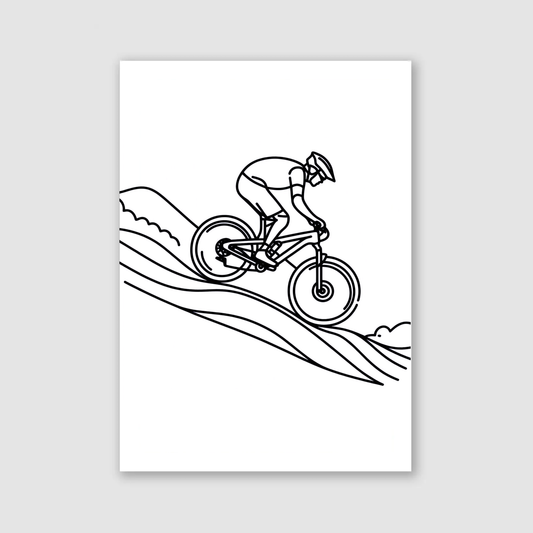 Mountain Biking Line Art Print - Biking & BMX Collection