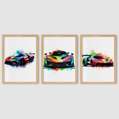Multicoloured Supercar Print Set - Vehicle Collection Set of 3