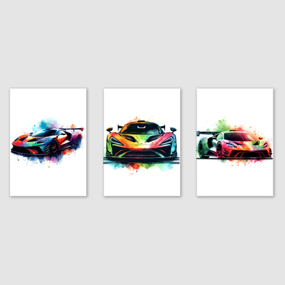 Multicoloured Supercar Print Set - Vehicle Collection Set of 3