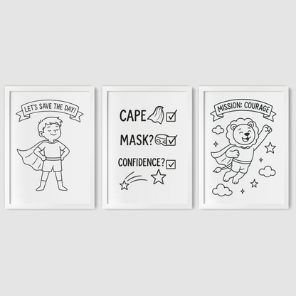 Cape, Mask, Confidence Print Set - Superhero Collection Set of 3