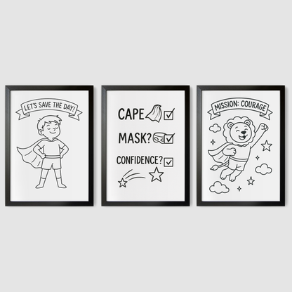 Cape, Mask, Confidence Print Set - Superhero Collection Set of 3