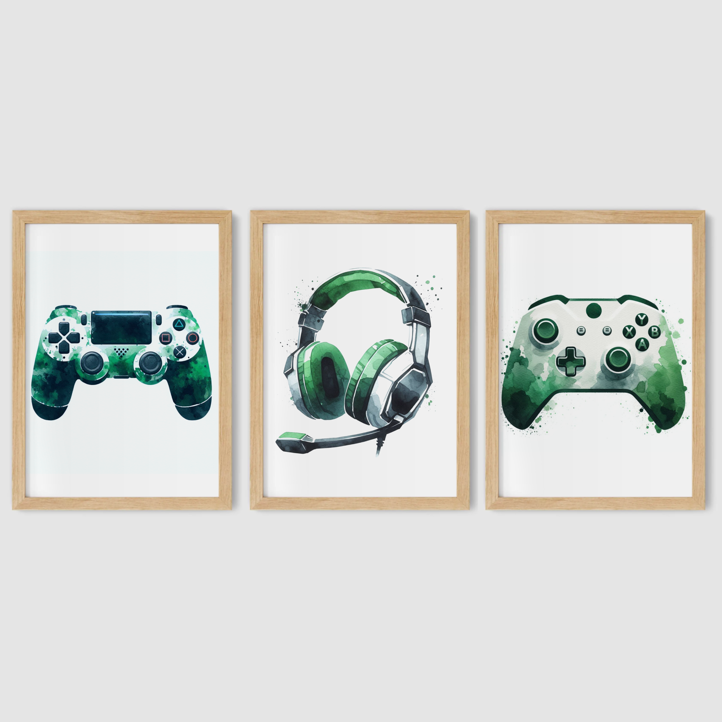 Green & White Gaming Print Set - Gaming Collection Set of 3