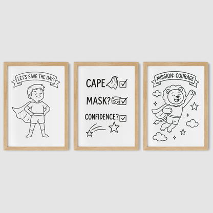 Cape, Mask, Confidence Print Set - Superhero Collection Set of 3