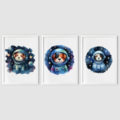 Dog Spaceman Print Set - Nursery Space Collection Set of 3