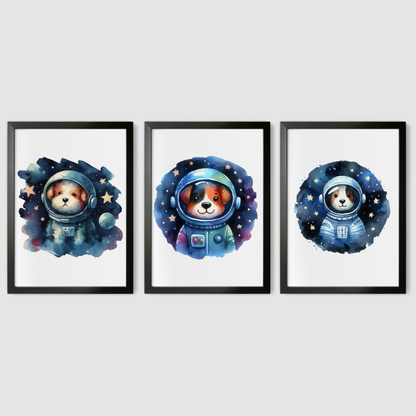 Dog Spaceman Print Set - Nursery Space Collection Set of 3